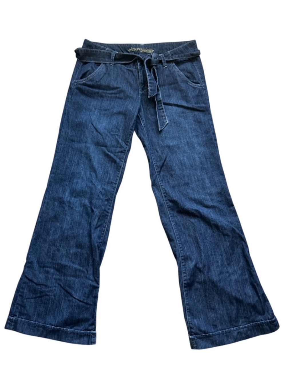 VTG American Eagle Wide Leg Jeans Size 10 Belted Y2K Boho Flare